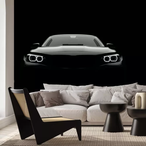Sticker Een zwarte auto in een zeer donkere omgeving