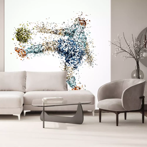 Sticker Een voetballer die een bal trapt, gestileerd als pointillisme