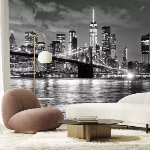 Fotobehang Brooklyn Bridge in New York zwart wit landschap