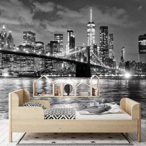 Fotobehang Brooklyn Bridge in New York zwart wit landschap