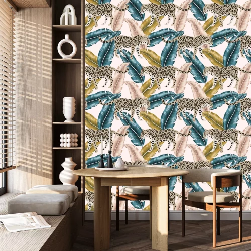 Behang Luipaarden en achtergrond met tropische planten