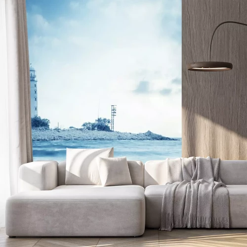 Fotobehang Vuurtoren in blauwe kleuren