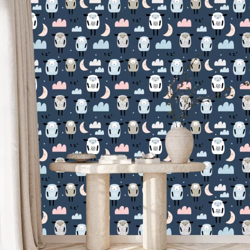 Behang Slapende schapen op een donkere achtergrond in Scandinavische stijl