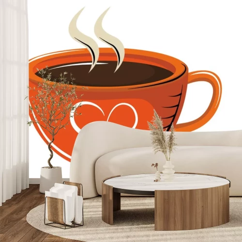 Sticker Oranje koffiekopje met hart