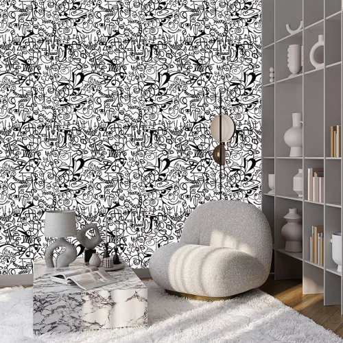 Behang Zwart-wit patroon. Naadloze achtergrond, textuur.