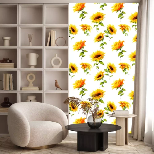 Behang Naadloos patroon van zonnebloemen op wit. Hand getekend. Waterverf. Vector - voorraad