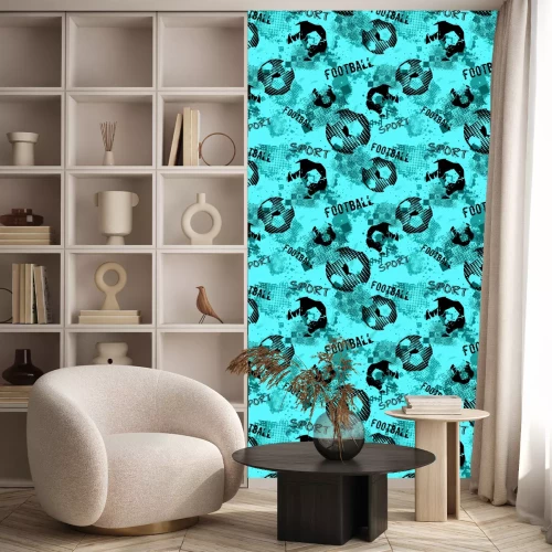 Behang Abstract naadloos voetbalpatroon voor jongens. Sport voetbal patroon. De sport stedelijke achtergrond van Grunge met voetbalbal. Sportbehang op zwarte achtergrond met veelkleurige vlekken. Herhaald pa