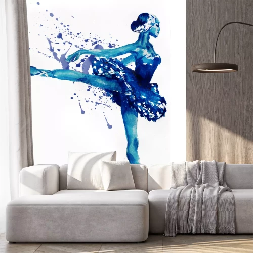 Sticker Dansende ballerina in blauw. Waterverfillustratie