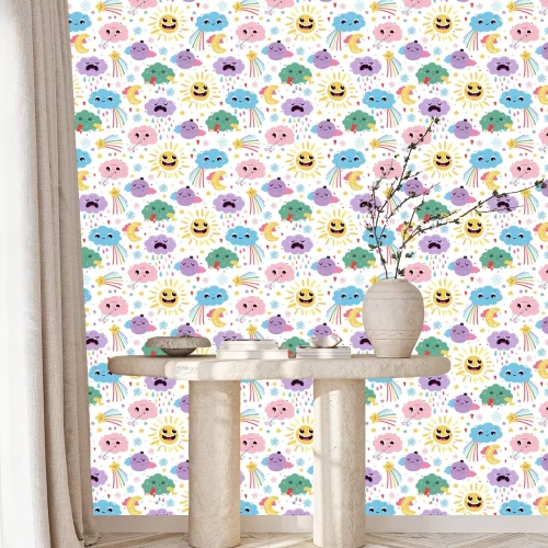 Behang Leuke weerpictogrammen. Gekleurde vector naadloze patroon