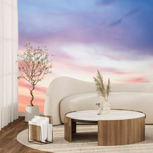 Fotobehang Hemel in de roze en blauwe kleuren. effect van licht pastel gekleurd van zonsondergang wolken wolk op de zonsondergang hemelachtergrond met een pastel kleur