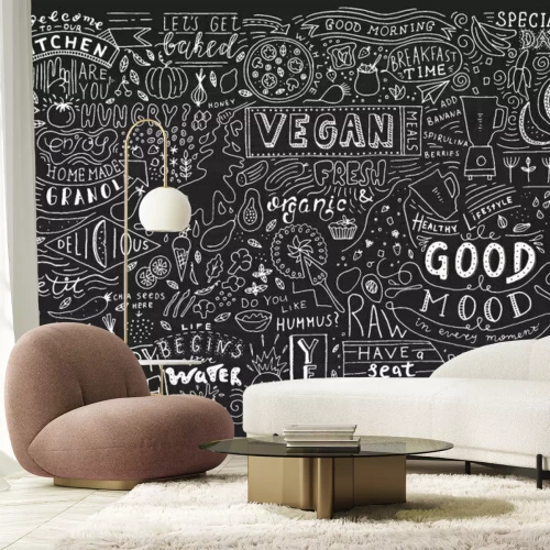 Sticker Krijtbord keuken kunst, Blackboard belettering kunst aan de muur, keuken schoolbord teken. Cafe sjabloonontwerp. Restaurant muur typografie.