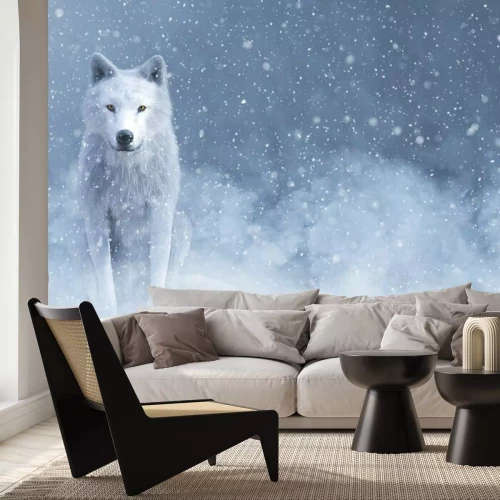 Fotobehang Witte wolf in de sneeuw