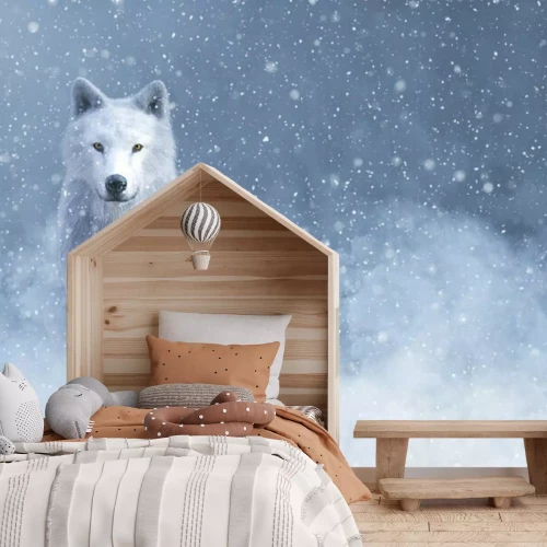 Fotobehang Witte wolf in de sneeuw