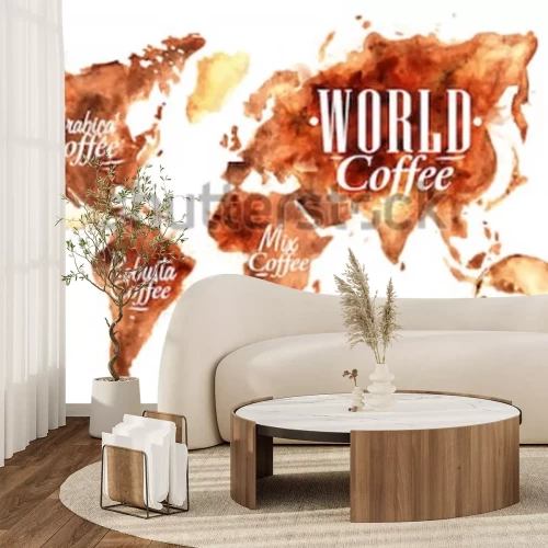 Sticker Wereldkaart in koffiestijl