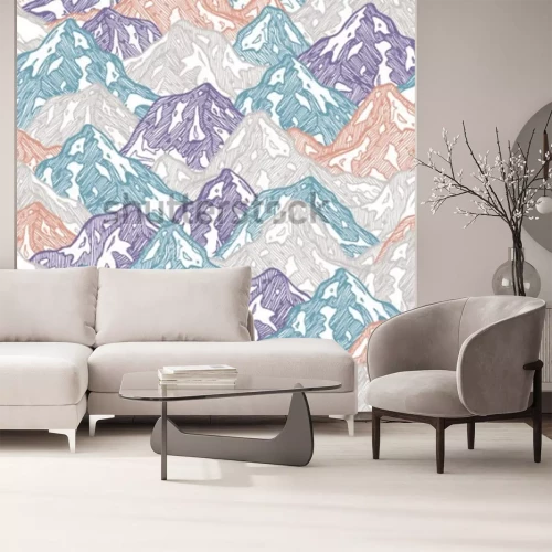 Fotobehang Illustratie van kleurrijke bergen