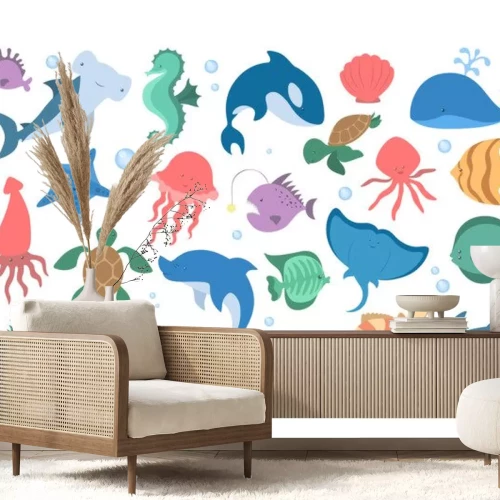Sticker Oceaan en zee dieren set. Verzameling van waterdieren