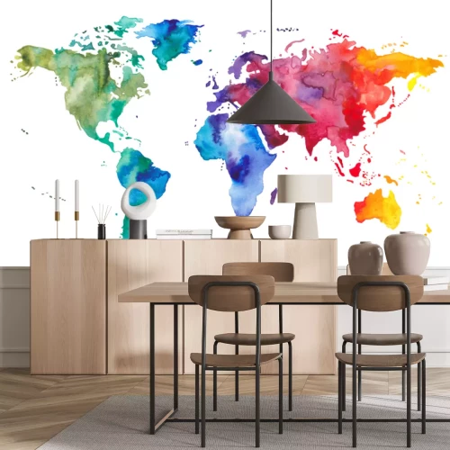 Fotobehang Kleurrijke aquarel wereldkaart