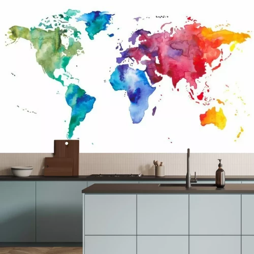 Sticker Kleurrijke aquarel wereldkaart