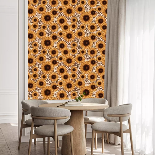 Behang Afdrukbare naadloze vintage herfst herhalen patroon achtergrond met zonnebloemen. Botanisch behang, rasterillustratie in super Hoge resolutie.