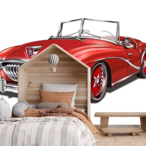 Sticker Rode retro cabrio geïsoleerd op een witte achtergrond