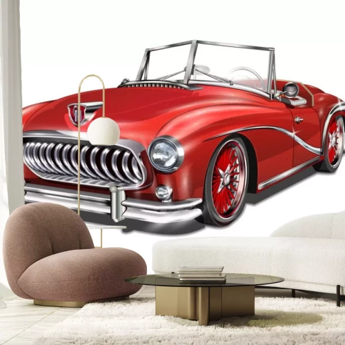 Sticker Rode retro cabrio geïsoleerd op een witte achtergrond