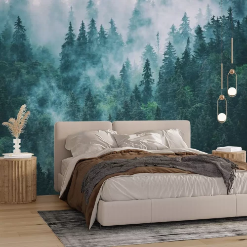 Fotobehang Bos mist en wolken