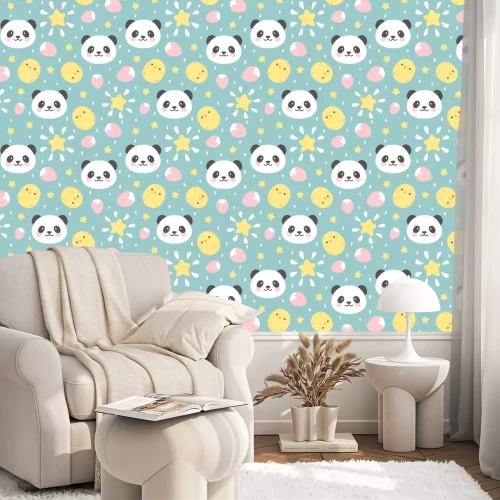 Behang Kinderpatroon schattige panda's en kippen