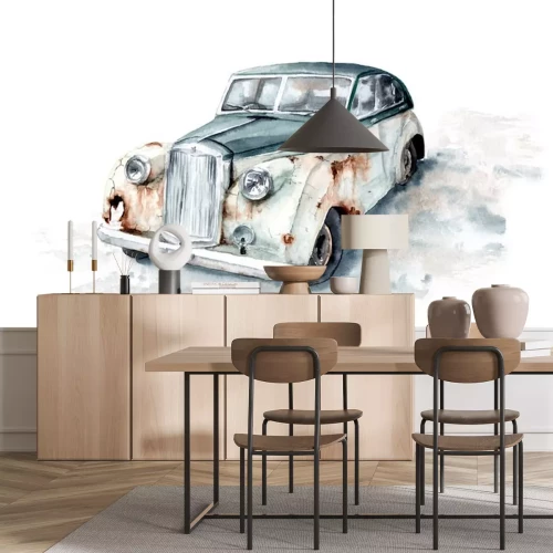 Sticker Aquarel auto in retro stijl