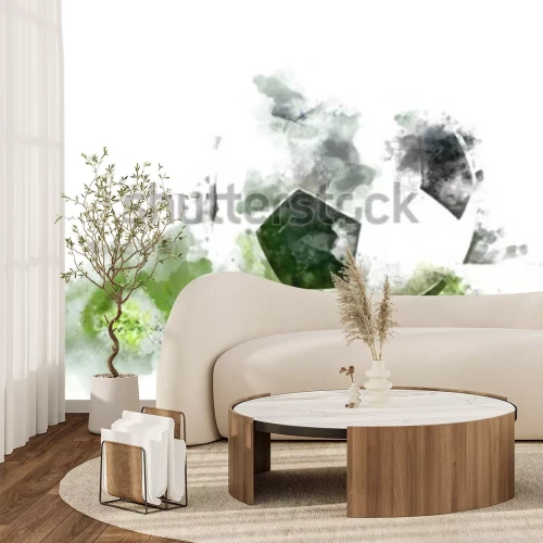 Fotobehang Aquarel voetbal op het gras