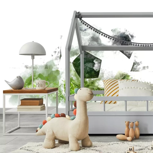 Fotobehang Aquarel voetbal op het gras