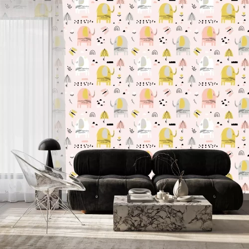 Behang Roze olifantenparaplu's en vlinders