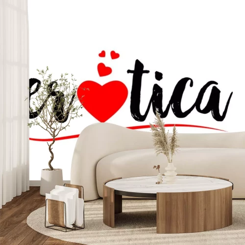 Sticker erotica woord tekst typografie design logo pictogram met rood liefde hart