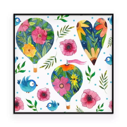 Poster Ballon- en bloemenpatroon