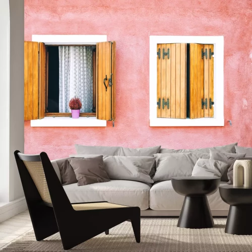 Fotobehang Ramen in het roze huis