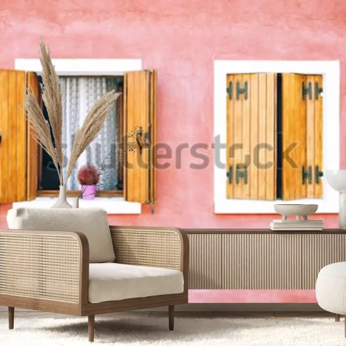 Fotobehang Ramen in het roze huis