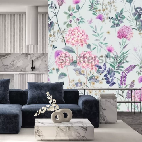 Sticker Veldbloemen op een retro patroon