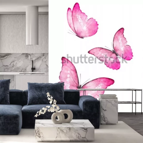 Sticker Drie roze vlinders pastel illustratie