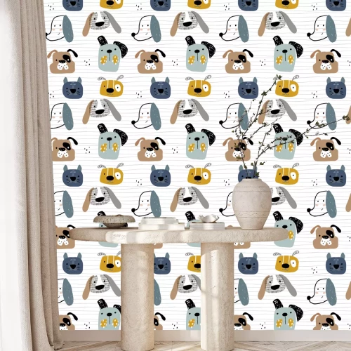 Behang Honden op gestreepte achtergrond