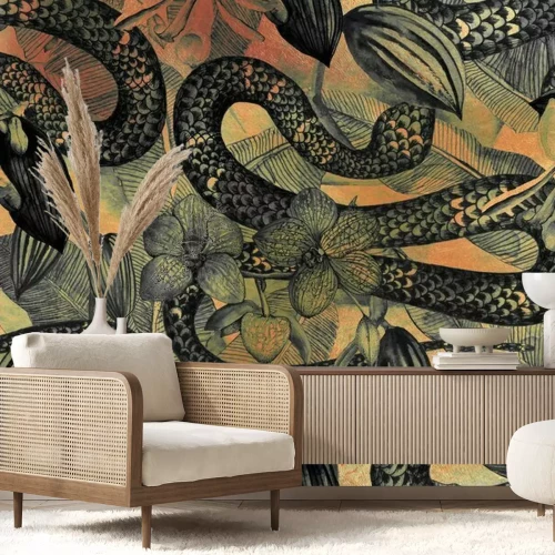 Sticker Afbeeldingen met slangen tussen de bladeren