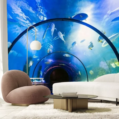 Fotobehang 3D tunnel in oceanarium