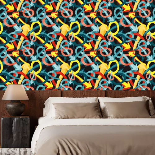 Behang Zwarte graffiti met gekleurde pijlen