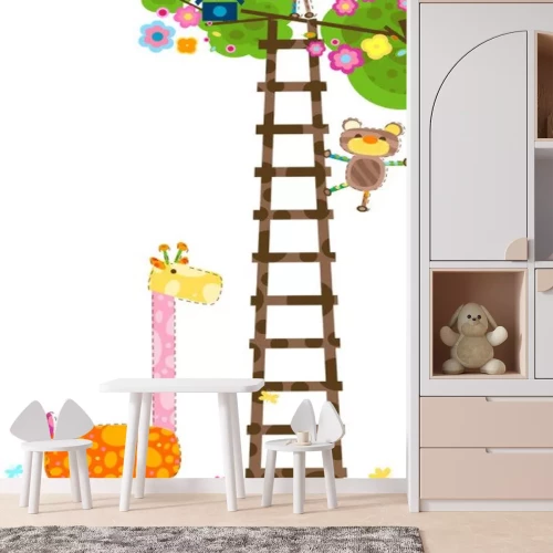 Sticker Kleurrijke giraf en beren op een ladder