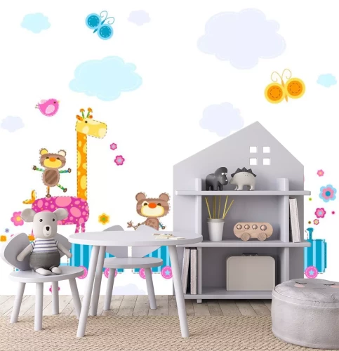 Sticker Een blauw gestreepte trein met dieren