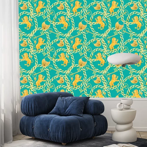 Behang Gouden leeuwen en kettingen