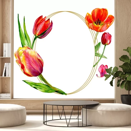 Sticker Lentetulpen die een ovaal frame vormen