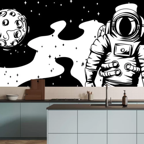 Sticker Astronautenmaan en melkwegkunstwerk