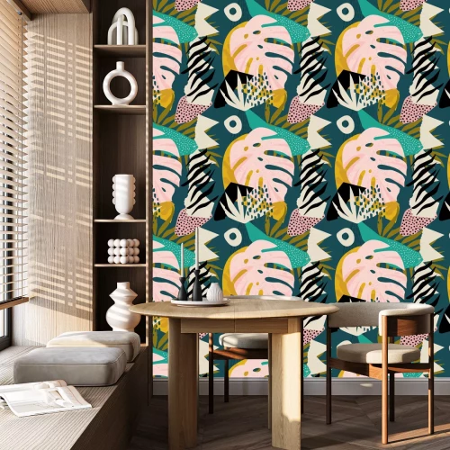 Behang Tropische bladeren kleurrijke abstractie