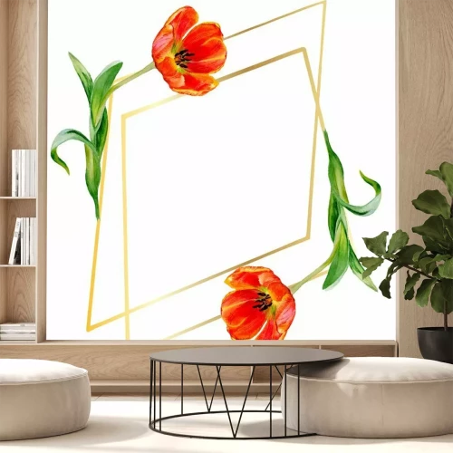 Sticker Rode tulpen in een geometrisch frame