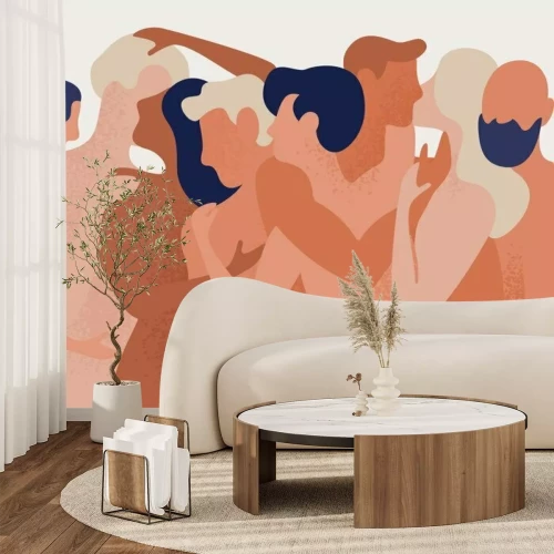 Fotobehang Illustratie van mensen die elkaar omhelzen