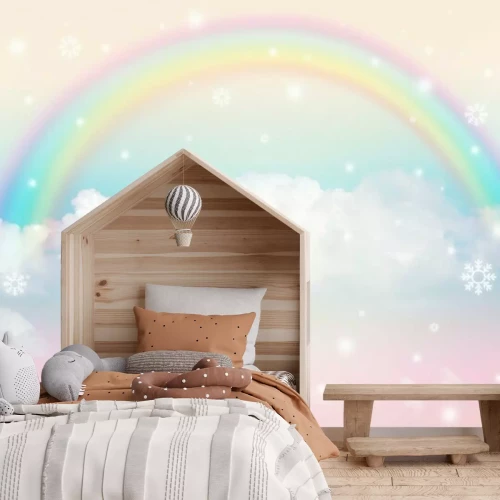 Fotobehang Regenboog aan de hemel met wolken en sterren